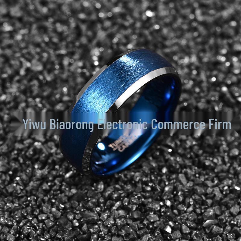 Men's Blue Electroplated 8mm Curved Tungsten Ring, Brushed Finish, Available in US Sizes 7-12
