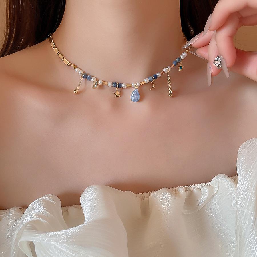 Summer Color Stars Beaded Pendant Necklace Female Sweet Small Fresh Clavicle Chain Vacation Style Niche Versatile Necklace