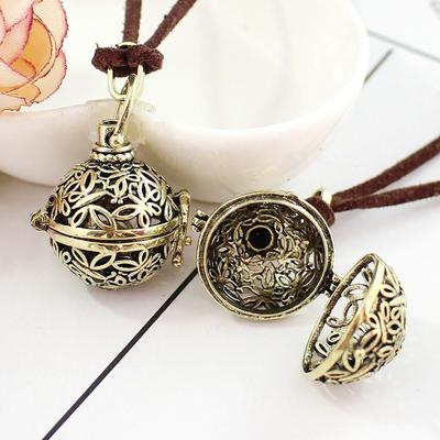 Vintage Style Hollow Floral Pendant Necklace with Adjustable Suede Cord Unique Design Lightweight Jewelry for Women and Girls