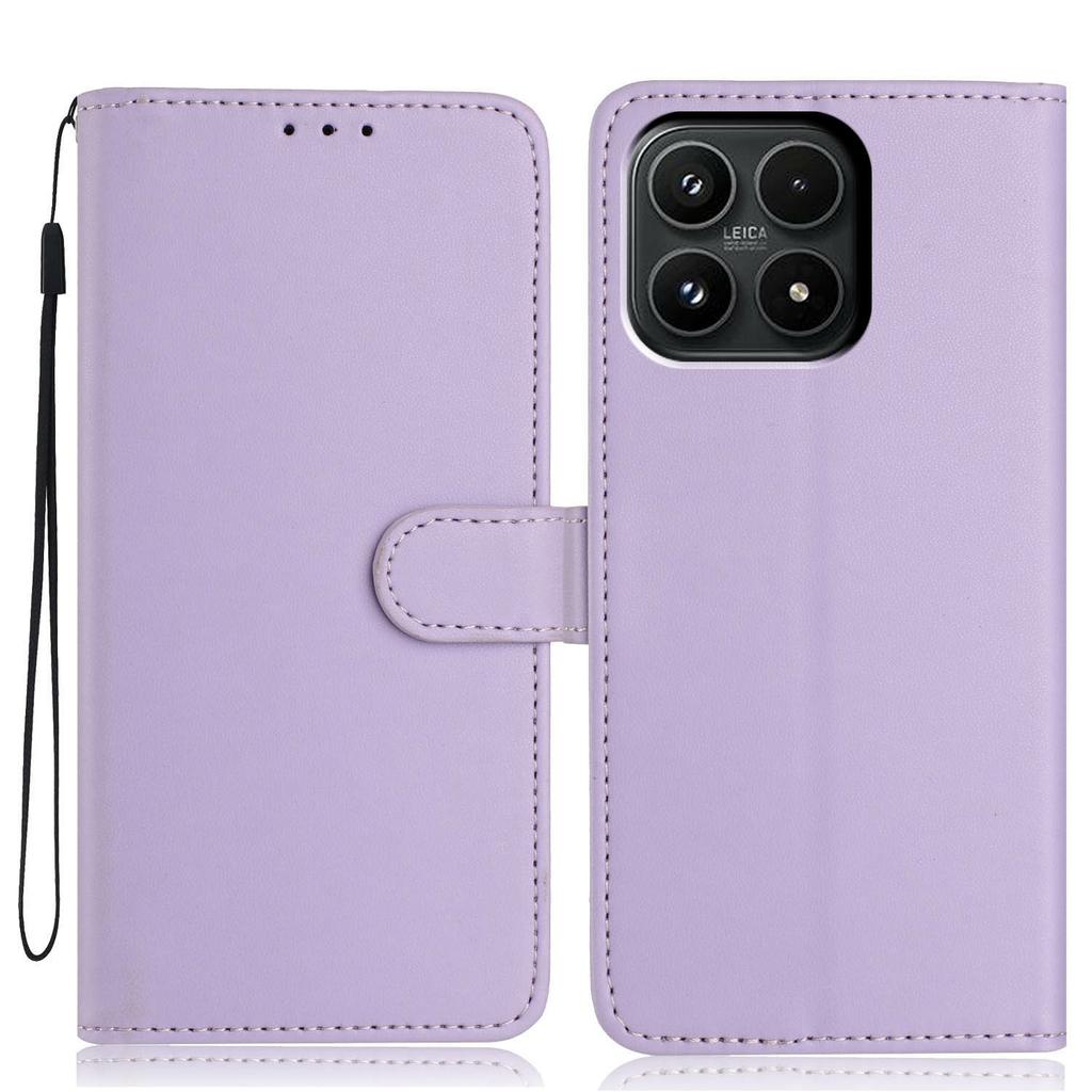 For Xiaomi 17 Wallet Case with Strap/Multiple Card Slots Solid Color Leather Stand Phone Cover