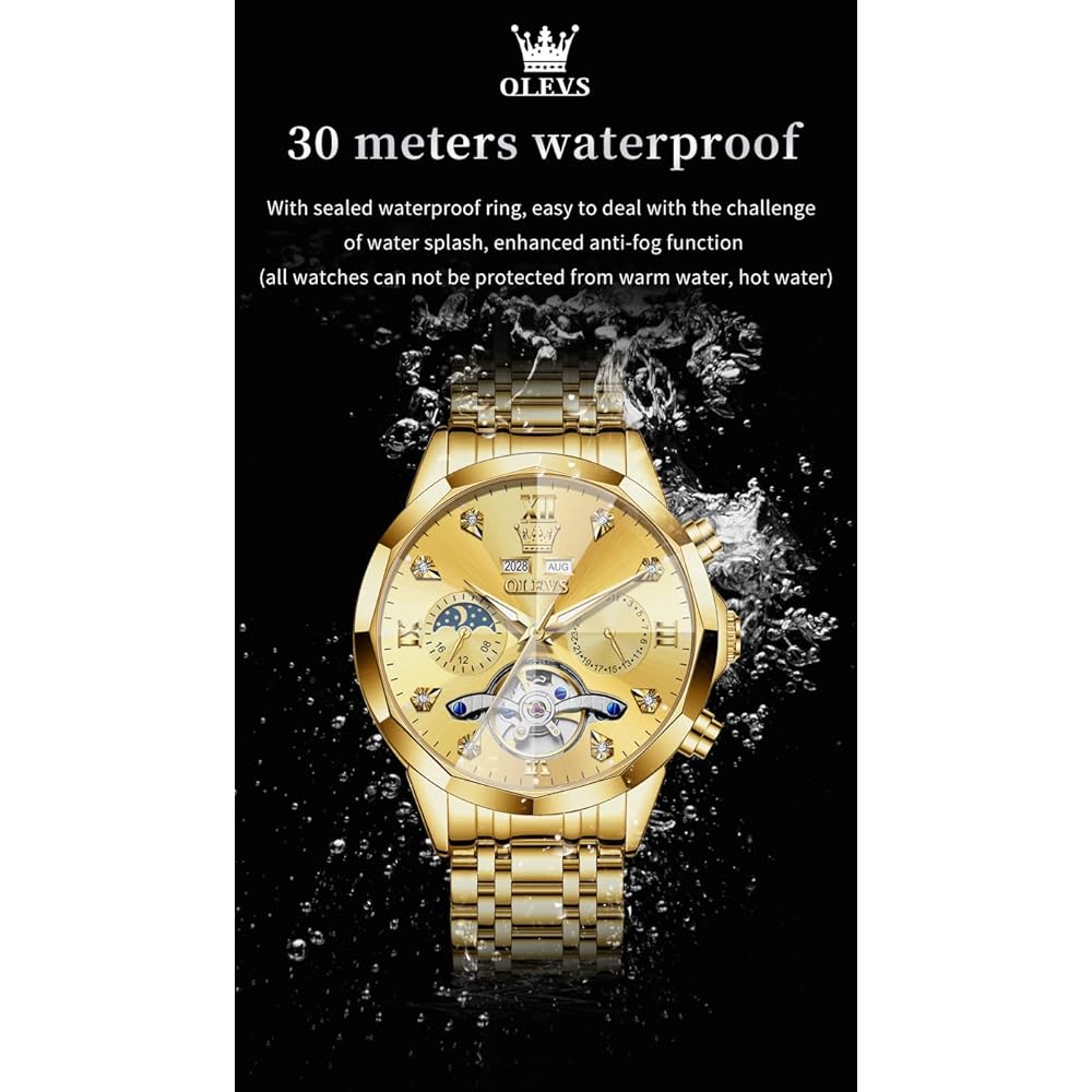 OLEVS Automatic Men's Business Dress Watch Stainless Steel Waterproof Classic Date Luxury Gold Watch 21