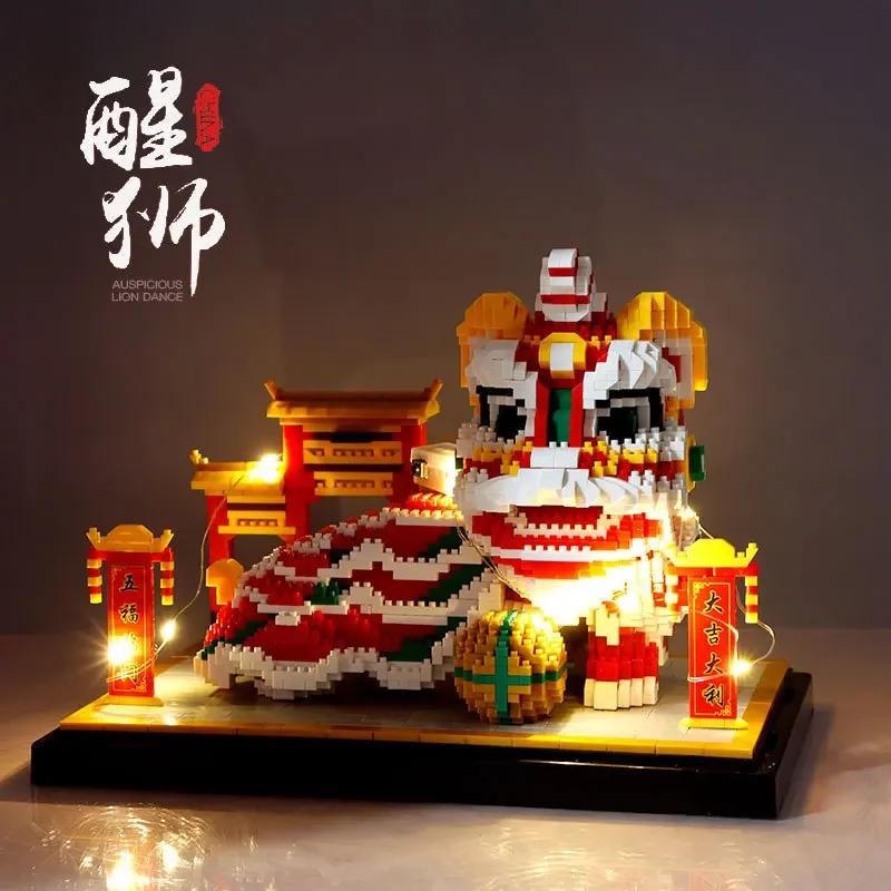 ToylinX Traditional Chinese Lion Dance Micro Blocks for Kids - Chinese Style Mini Toys, Festival Gifts & Desktop Ornaments