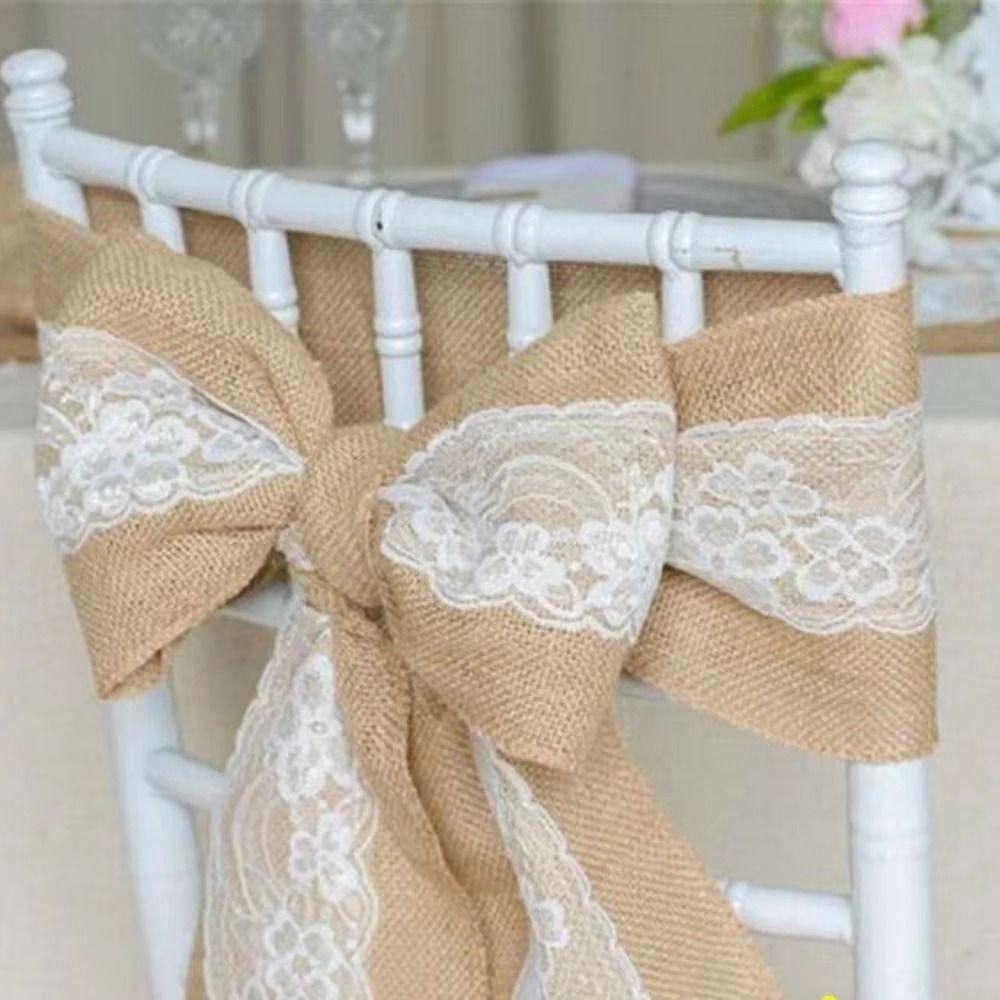 Handmade Burlap Chair Bow 15cm Lace Cotton Chair Backrest Lace Seat Back Strap Party Supplies