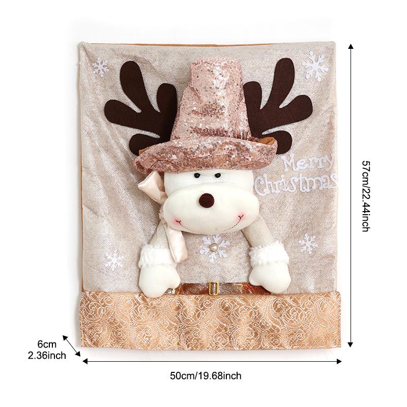 Christmas Chair Dust Cover Cute Cartoon Plush Toy Chair Back Cover Santa Claus Snowman Elk Festival Dress Up New Year Merry Xmas