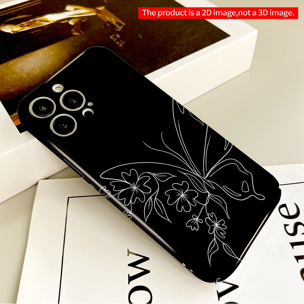 Butterfly & Floral Line Art Phone Case All Inclusive Film Hard Phone Case, Compatible with iPhone 18 Pro Max 17 16 15 14 13 12 11