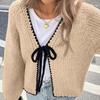 Women Loose Bow Tie Cardigan Sweater Long Sleeve V-neck Knit Top Casual Streetwear Elegant Lace Up Cozy Autumn Outerwears