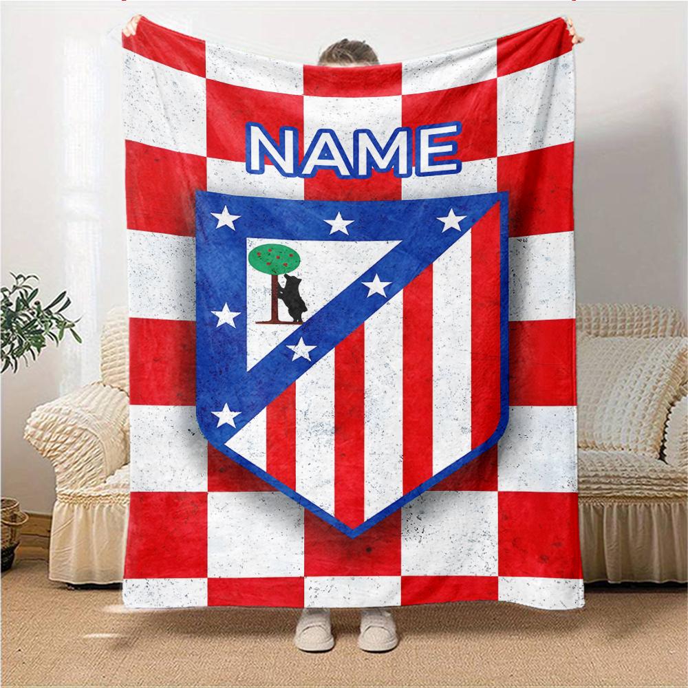 Custom Name Atletico Madrid Crest blanket for Couch & Bed, Plush Cozy Fuzzy Blanket Super Soft & Warm Blankets for Fall and Winter. 0908250