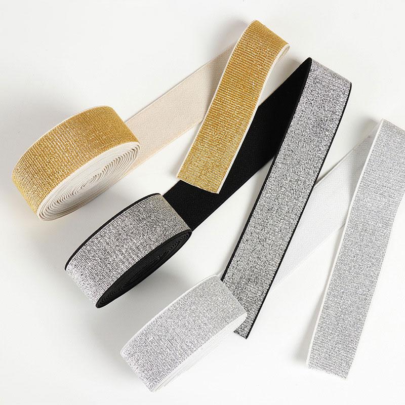 2/5 Metro Faixas Elásticas Macias Dourado Prata Brilhante Fita Elástica Tira para Costura DIY Cós Elástico Acabamento para Artesanato