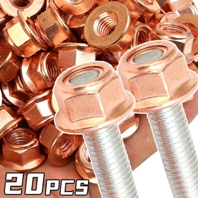 Kupferbeschichtete M8 Auspuffmutter Hochtemperatur Selbstsichernde Flanschmuttern für E30 325i Krümmer Hosenrohr Stehbolzen Reparaturkit 10/20 Stück
