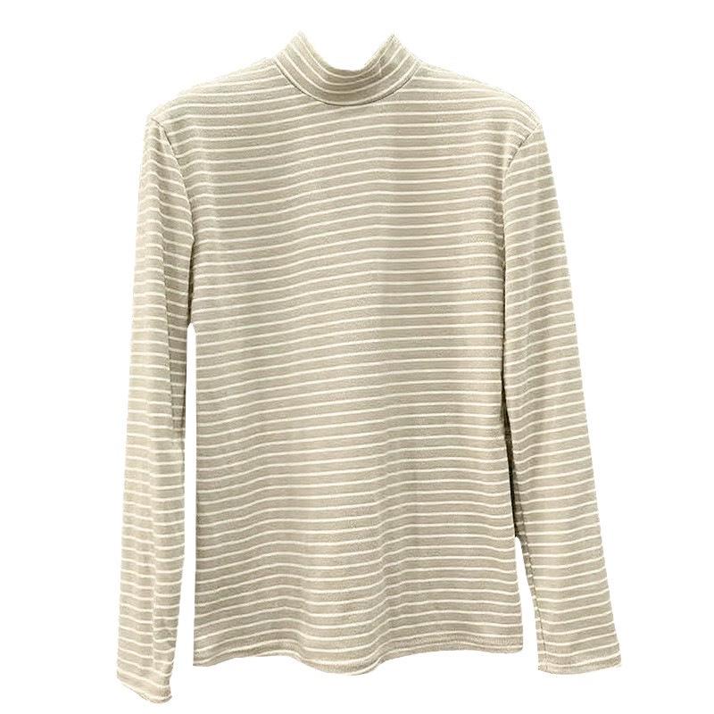 

Женский текстурированный полосатый базовый слой с высоким воротником - Модный и мягкий, Коллекция Осень/Зима 2025 One Size (80-145 kg) абрикосовый