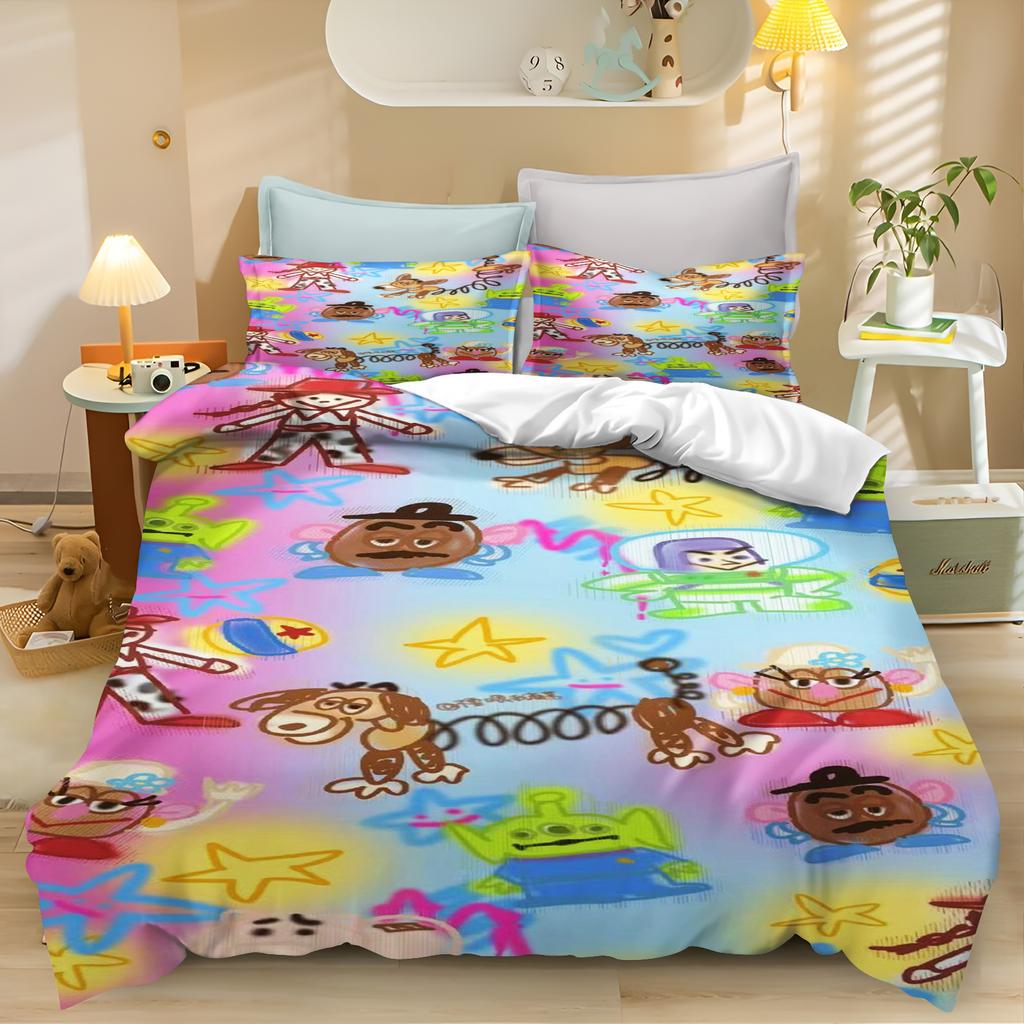 Toy Story Cartoon Quilt Cover Bedding Set For Boys, Polyester, Cute Printed, Skin Friendly, Breathable, Home Textiles, Anime