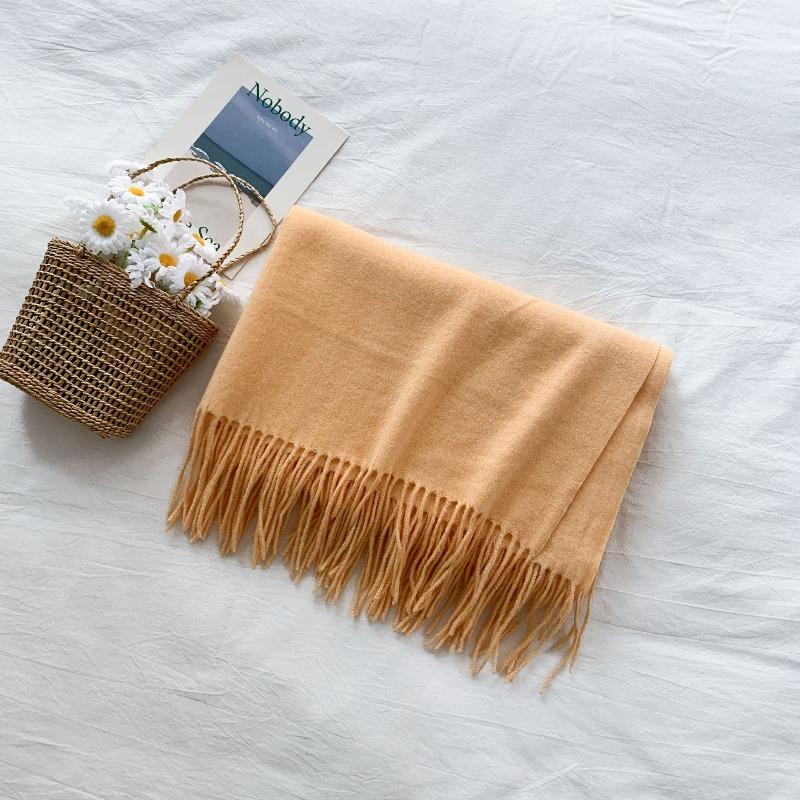 Mary 300g imitation cashmere tassel scarf women's winter solid color thickened warm shawl Japanese scarf