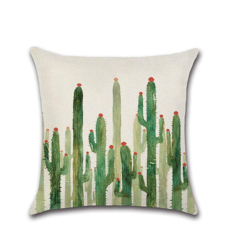 Premium Quality Cotton Linen Square Pillow Cover Featuring Tropical Cactus Design