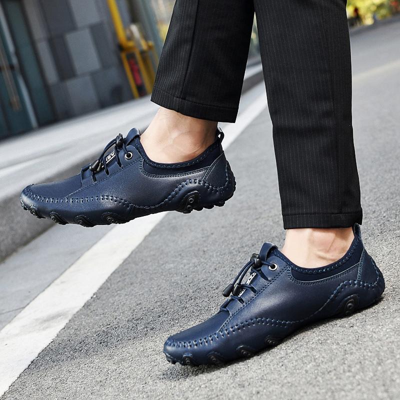 Outdoor Shoes Men's Casual Shoes Men Loafers Vintage Slip on Designer Flats Leisure Plus Size 38-47 Cow Leather White Sneakers