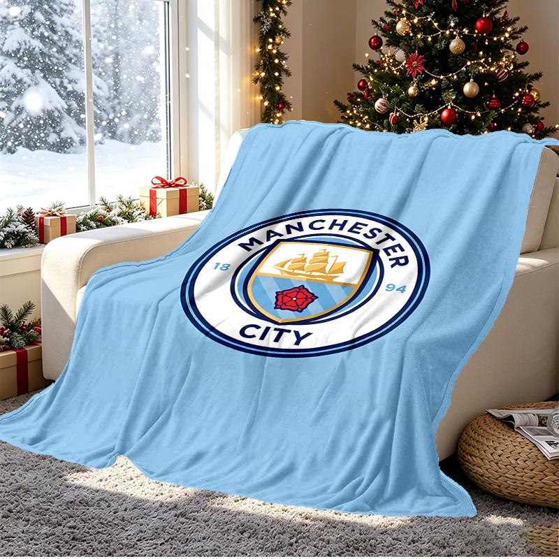 Manchester City FC Pattern Blanket for Home Decoration, Bed, Sofa, Car Travel, Camping, Suitable for All Seasons, Birthday Christmas Gift