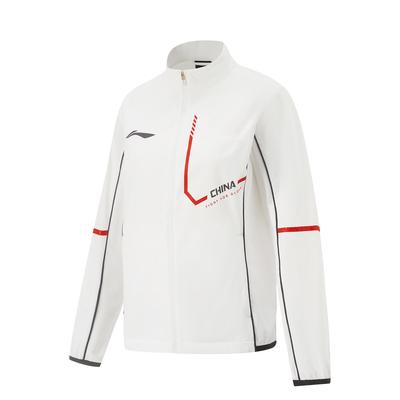 Li Ning Table Tennis Series Comfortable Casual Simple Stand Collar Zipper Jacket Women Jackets Standard-White AYYV010-3