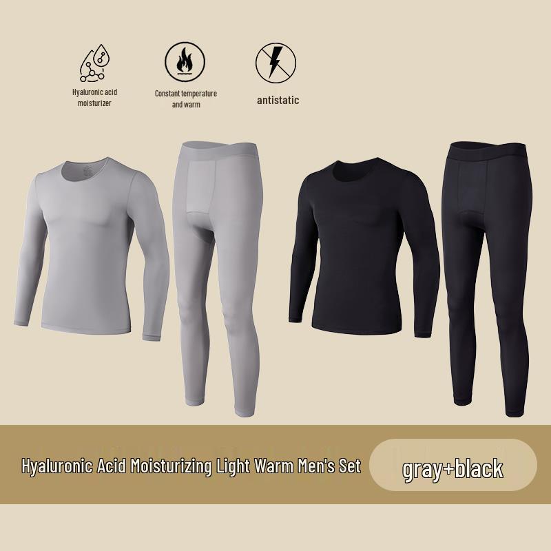 Men’s Ultra-Thin Seamless Self-Heating Thermal Underwear Set - Skin-Enhancing with Hyaluronic Acid for Autumn/Winter