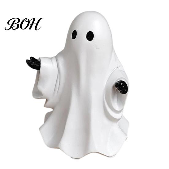 Halloween Shelf Sitter Cute White Ghost Resin Figurine, Miniature Figurine Decoration, Matte Room Decor Finish Tabletop Statue for Home Party Mini