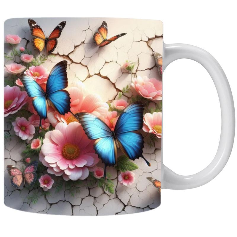 3D Spring And Summer Spring Flower Butterfly Butterfly Diamond Ceramic Coffee Mug Water Cup