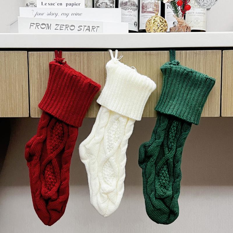 37CM Knitted Wool Christmas Stockings - Diamond & Candy Gift Bags, Small Hanging Ornaments