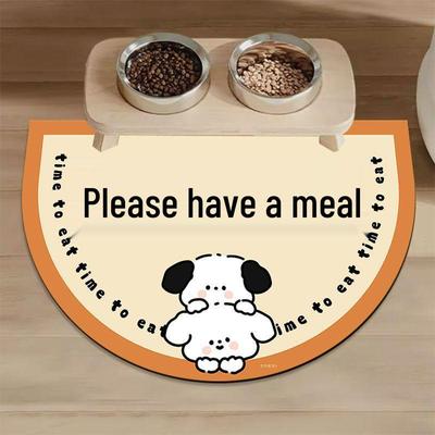 Cartoon Pet Placemat: Semi-Circle, Stain-Resistant, Quick-Drying, Non-Slip, Wear-Resistant, Diatomaceous Earth for Cats and Dogs.