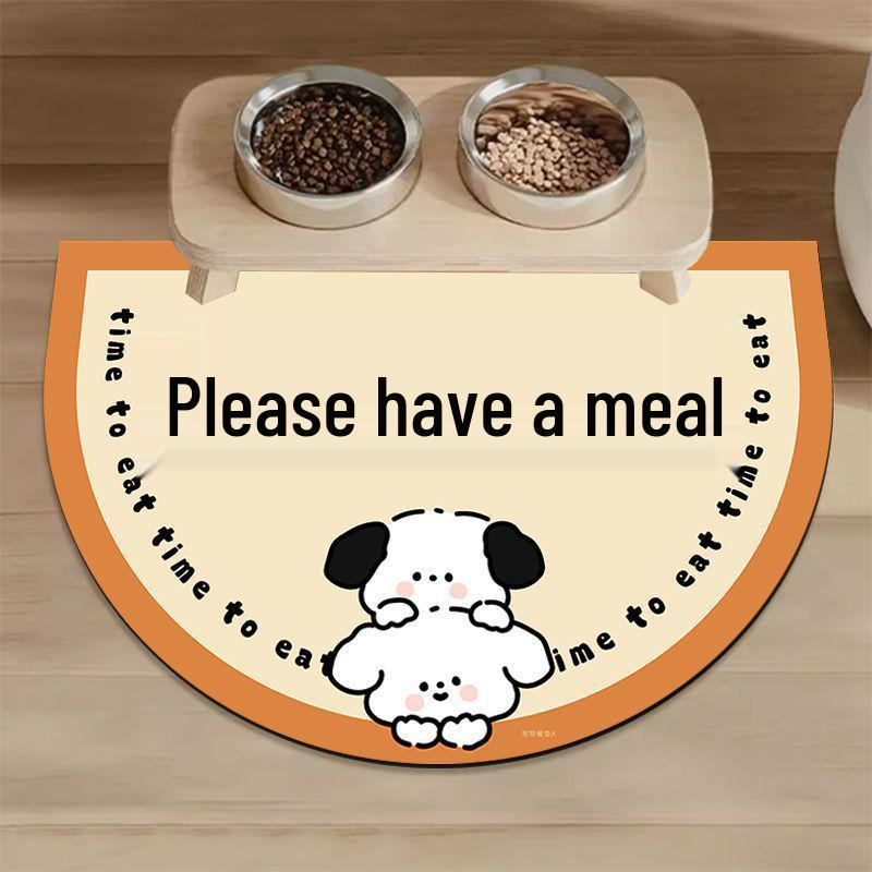 Cartoon Pet Placemat: Semi-Circle, Stain-Resistant, Quick-Drying, Non-Slip, Wear-Resistant, Diatomaceous Earth for Cats and Dogs.