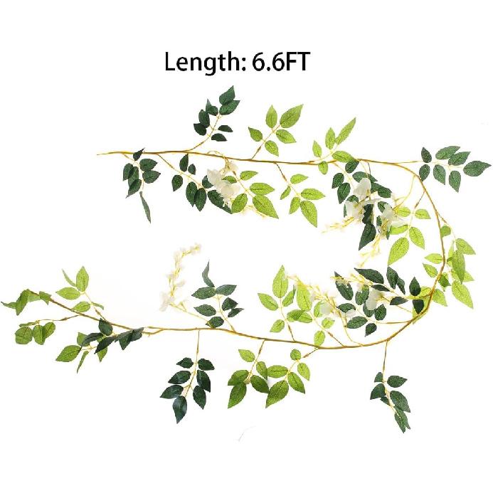 2Pcs 6.6Ft Artificial Flowers Vines Silk Wisteria Artificial Garlands Fake Hanging Green Leaf Flower Ivy Vines for Home Garden Wedding Arch Decor,