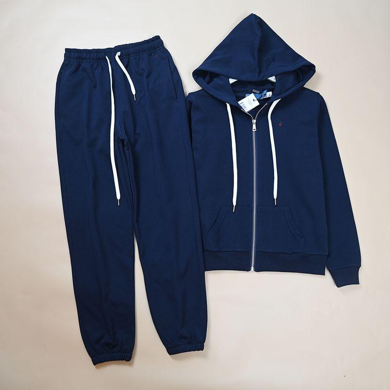 

American Style Autumn New Women Blazer Circle Cotton Hoodie + Elastic Waist Sweatpants Set Navy blue [P Ladies Sweatshirt + Pants]] XS