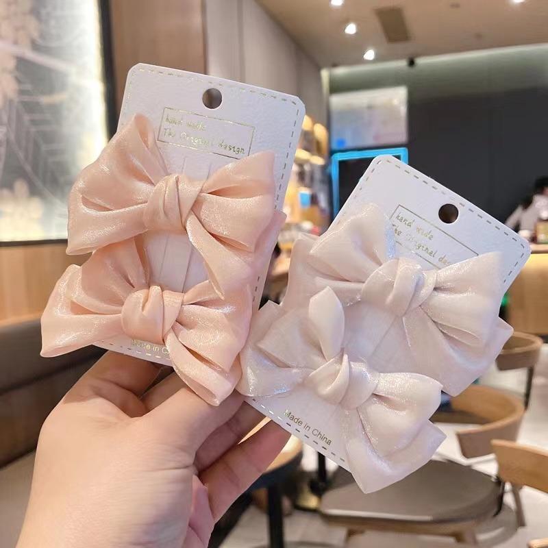 2Pcs New Cute Princess Pearlescent Bow Girl Hairpins Children Headwear Hair Clips Hairgrips Barrettes Hair Accessories