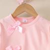 Girls' Suit: Summer Children's Bow Pink Short-sleeved T-shirt + Denim Shorts