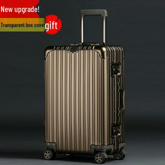20" Aluminum-Magnesium Alloy Trolley Case - Unisex Metal Travel & Business Suitcase with Leather Accents
