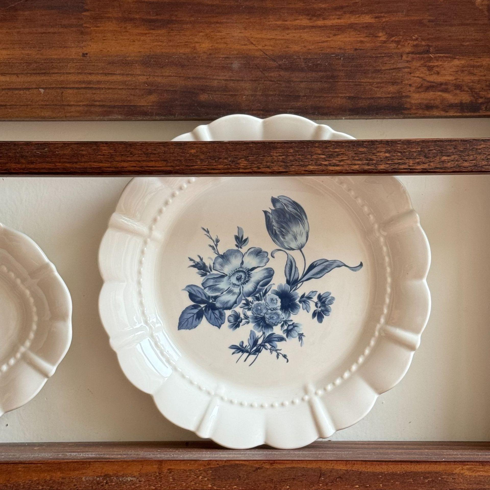 

Французская винтажная синяя цветочная керамическая тарелка овальное блюдо высокая ценность сервировочная посуда для десерта