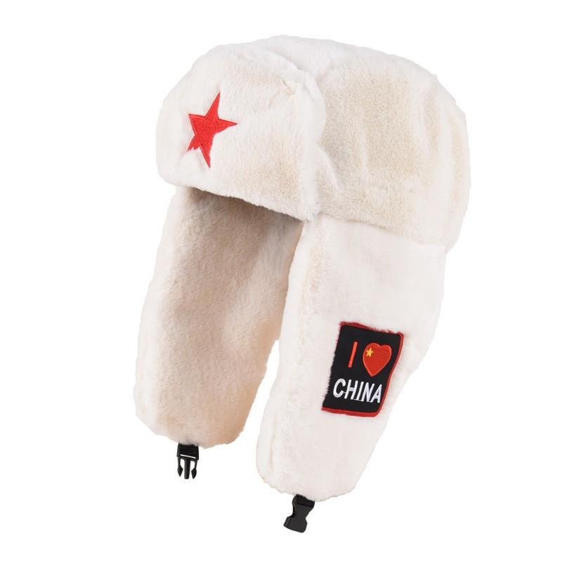 Warm Fleece Hat Women Men Winter Outdoor Cycling Windproof Ear Protection Cap With Red Star Design