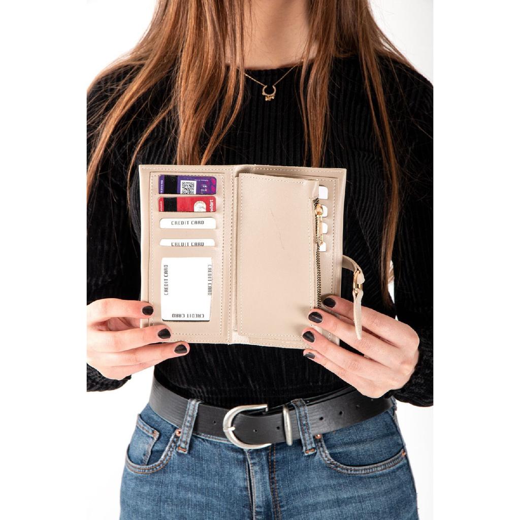 Rote Damenbrieftasche mit weicher Hautschnalle und Zubehör mit mehreren Fächern