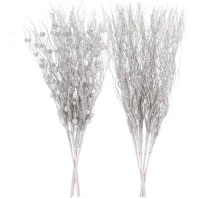 2 Stuks Kerstdecoratie Glitter Takken Kerstboomversieringen Kunstbloemen voor Thuis Kerst Nieuwjaar Feest Accessoires
