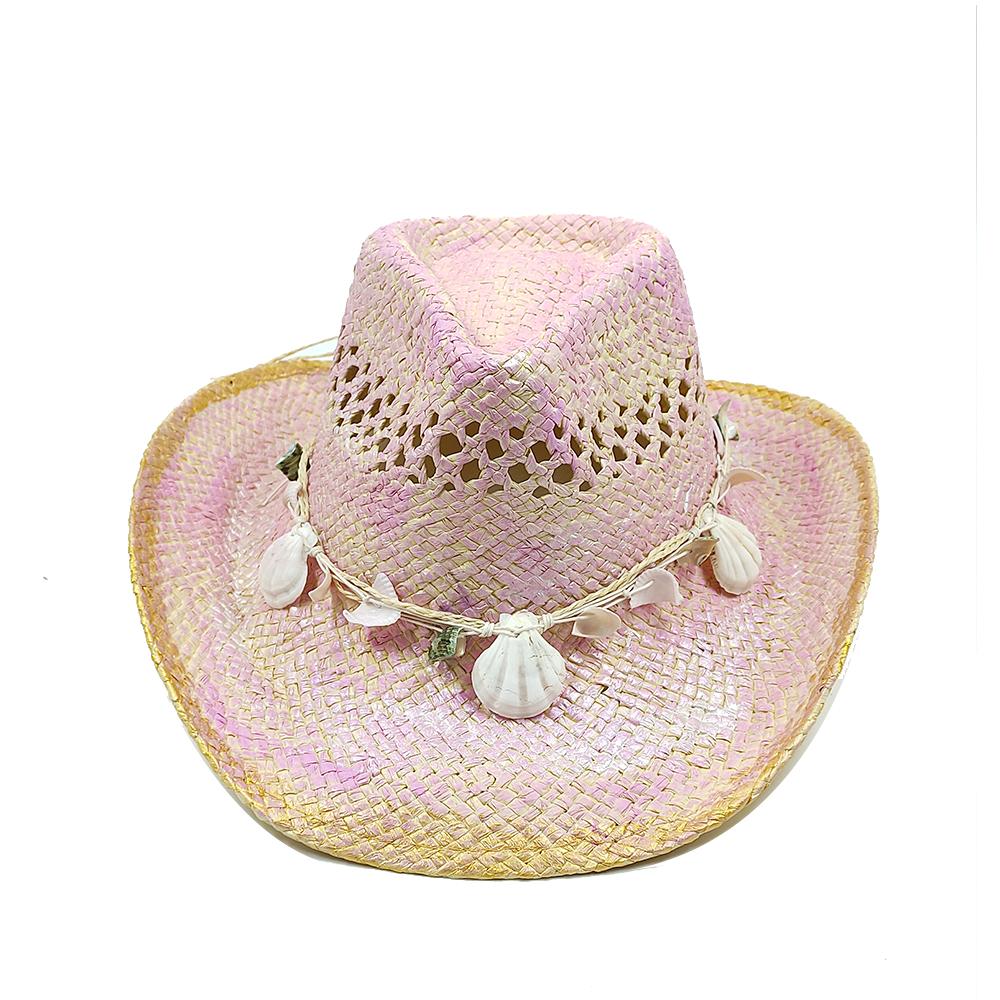 Hand-painted Hollow Woven Western Cowboy Hat Men and Women Summer Outdoor Denim Hat Beach Sunscreen Paper Straw Hat Shell Chain