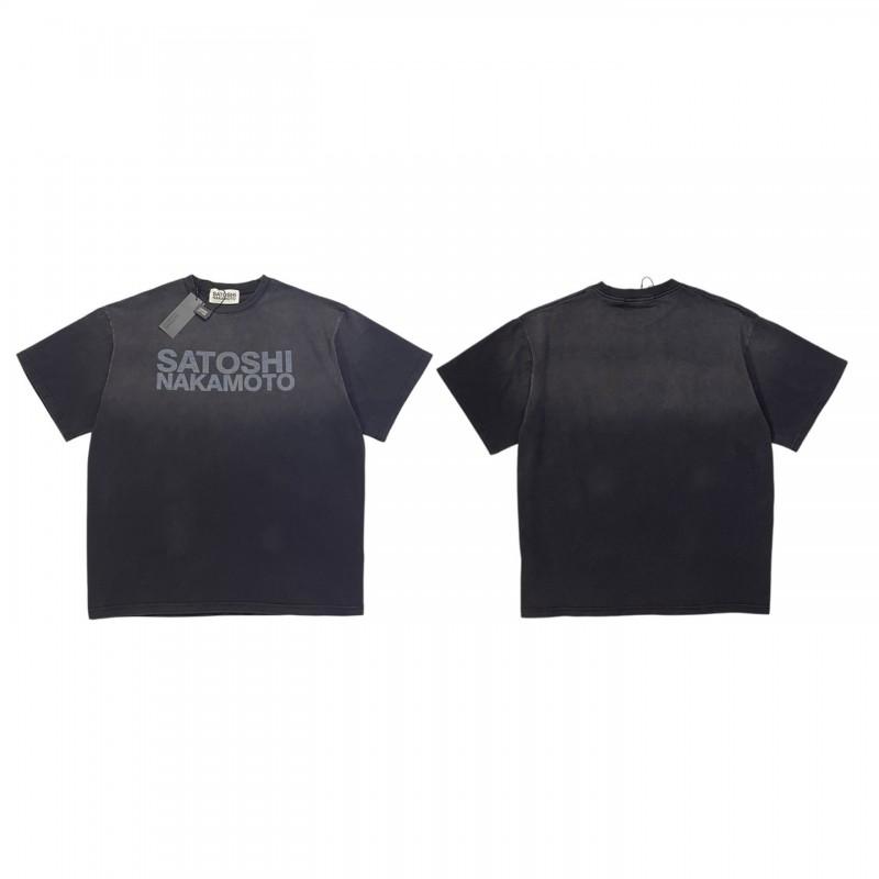 T-shirt Coton Surdimensionné Homme Avec Impression Graphique Satoshi Lavage Vintage Hip Hop Streetwear Manches Courtes