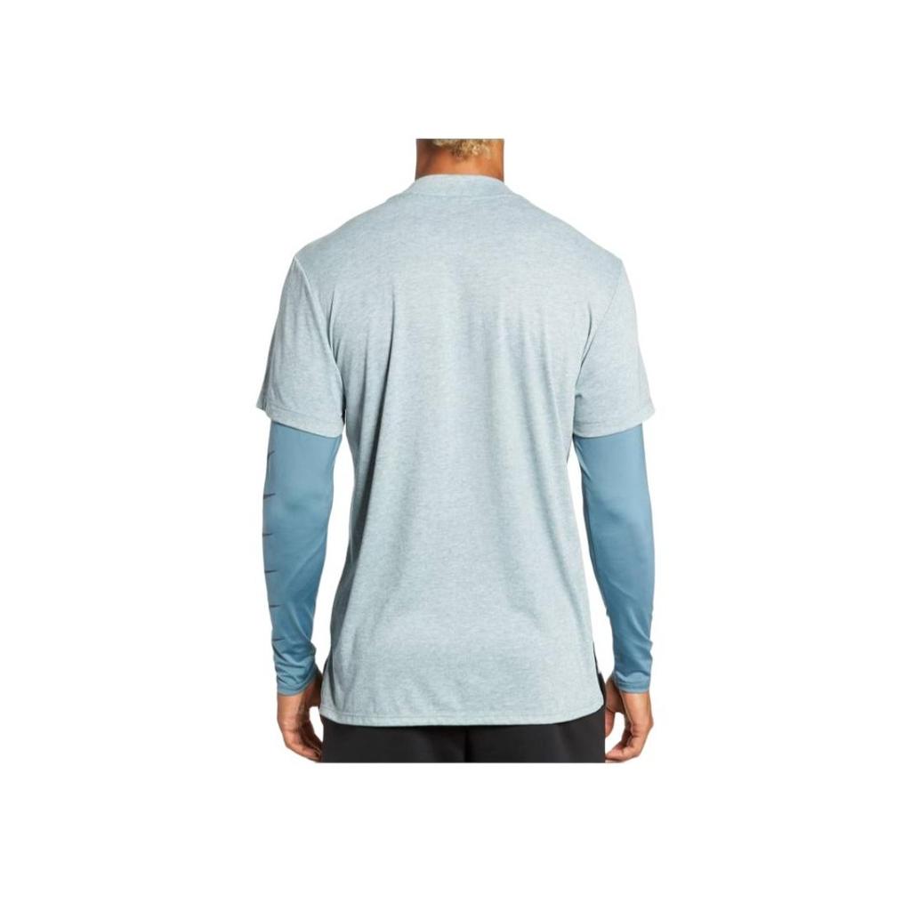 Nike Logo Print Spliced Fake Two-Piece Knitted Long Sleeve T-Shirt Men Tops Blue Gray 930226-468
