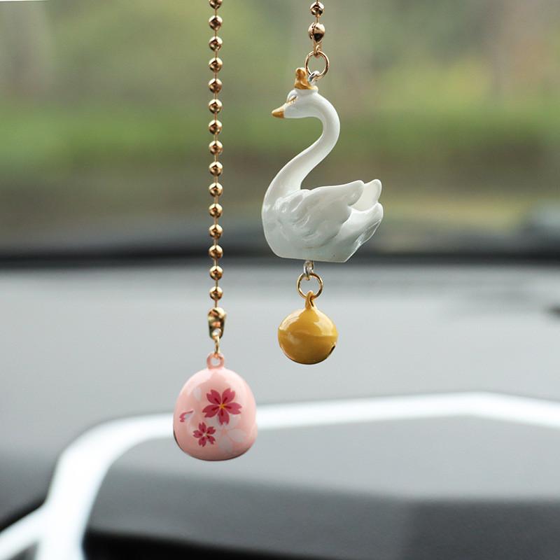 Minimalist Car Accessories Swan Crown Sound Bell Hanging Decoration Blue