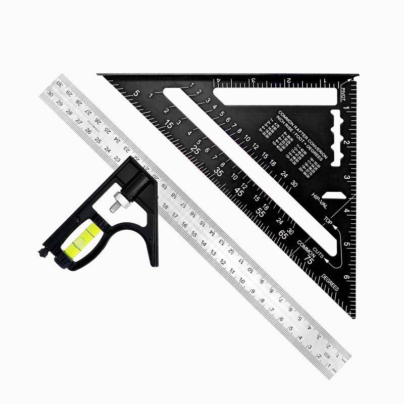 Règle triangulaire Imperial 7/12 pouces en aluminium anodisé noir, angle 45°/90° pour le travail du bois