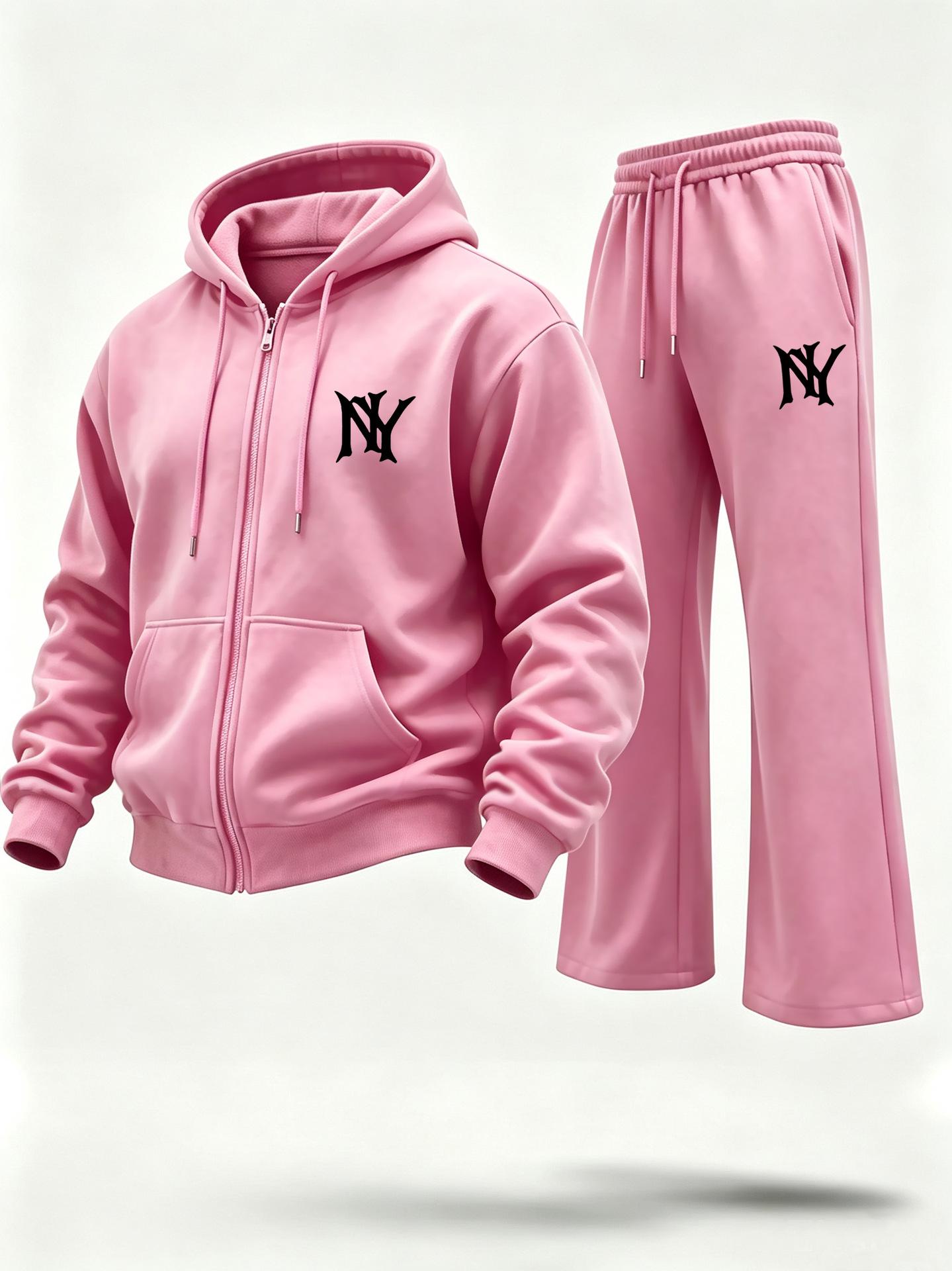 Multi-color letter hooded two-piece set, men`s
