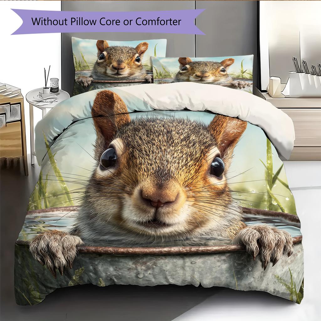 Cute Squirrel Pattern Bedding Home Decoration Birthday Gift (1 * Duvet Cover + 2 * Pillowcase, Without Core)