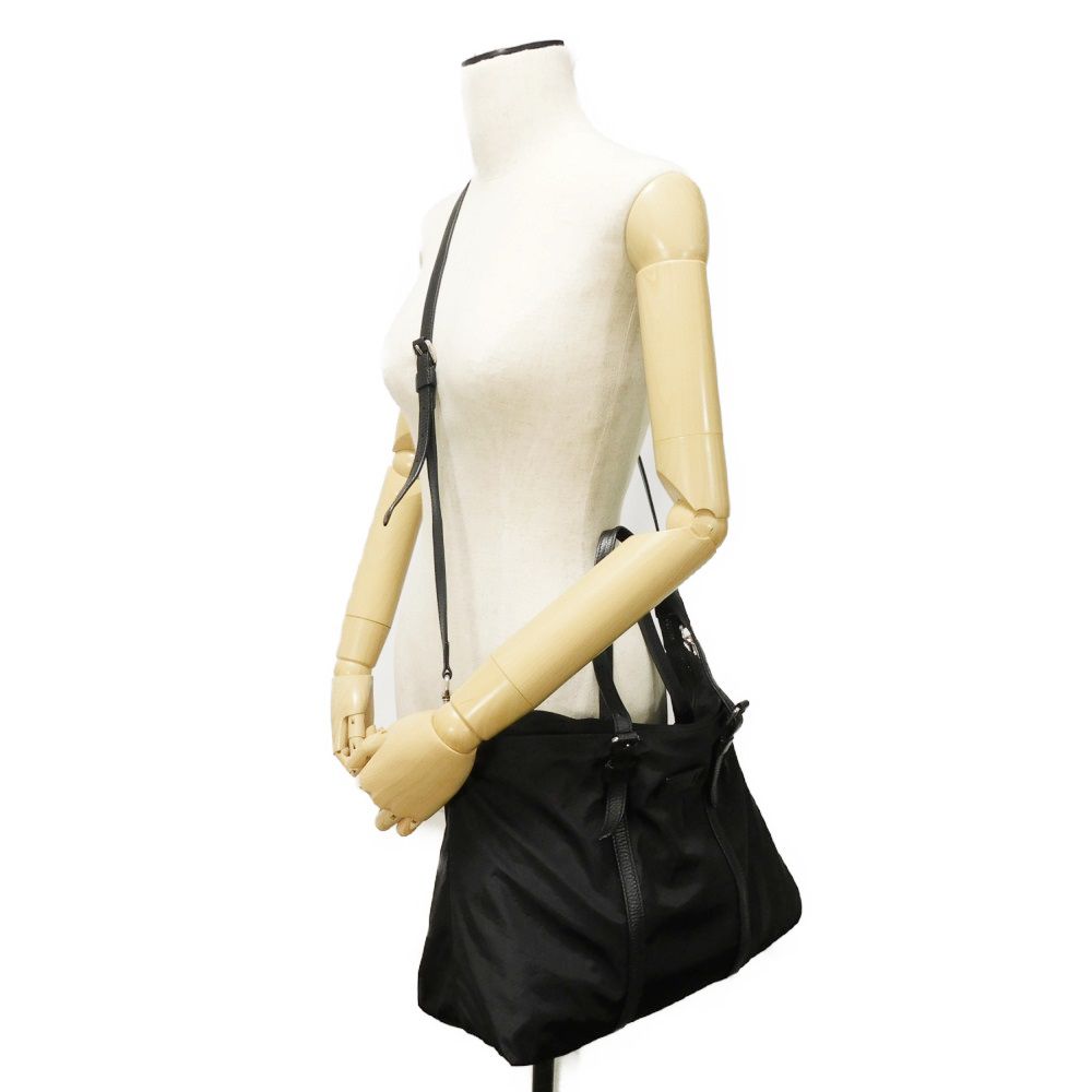 Used 9539 GG Nylon Tote 510332 K28AN 1000 7924 Calfskin 2-Way Shoulder Bag with Embossed Logo Black Men's from Japan
