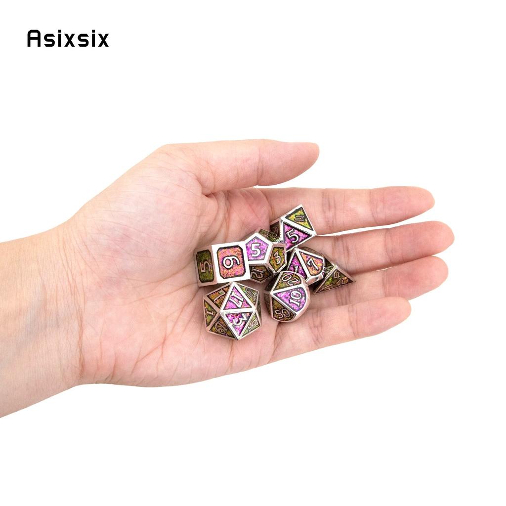 7 Pcs Colorful Standard Metal Dice Solid Metal Polyhedral Dice Set Suitable for Role-Playing RPG  Board Game Card Game