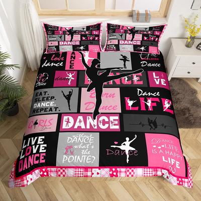 Tanz-Bettwäsche-Set King Size, Bettbezug mit Ballett-Tanz-Thema, Ballett-Prinzessin-Tänzerin Bettwäsche-Set für Mädchen Schlafzimmer-Dekoration