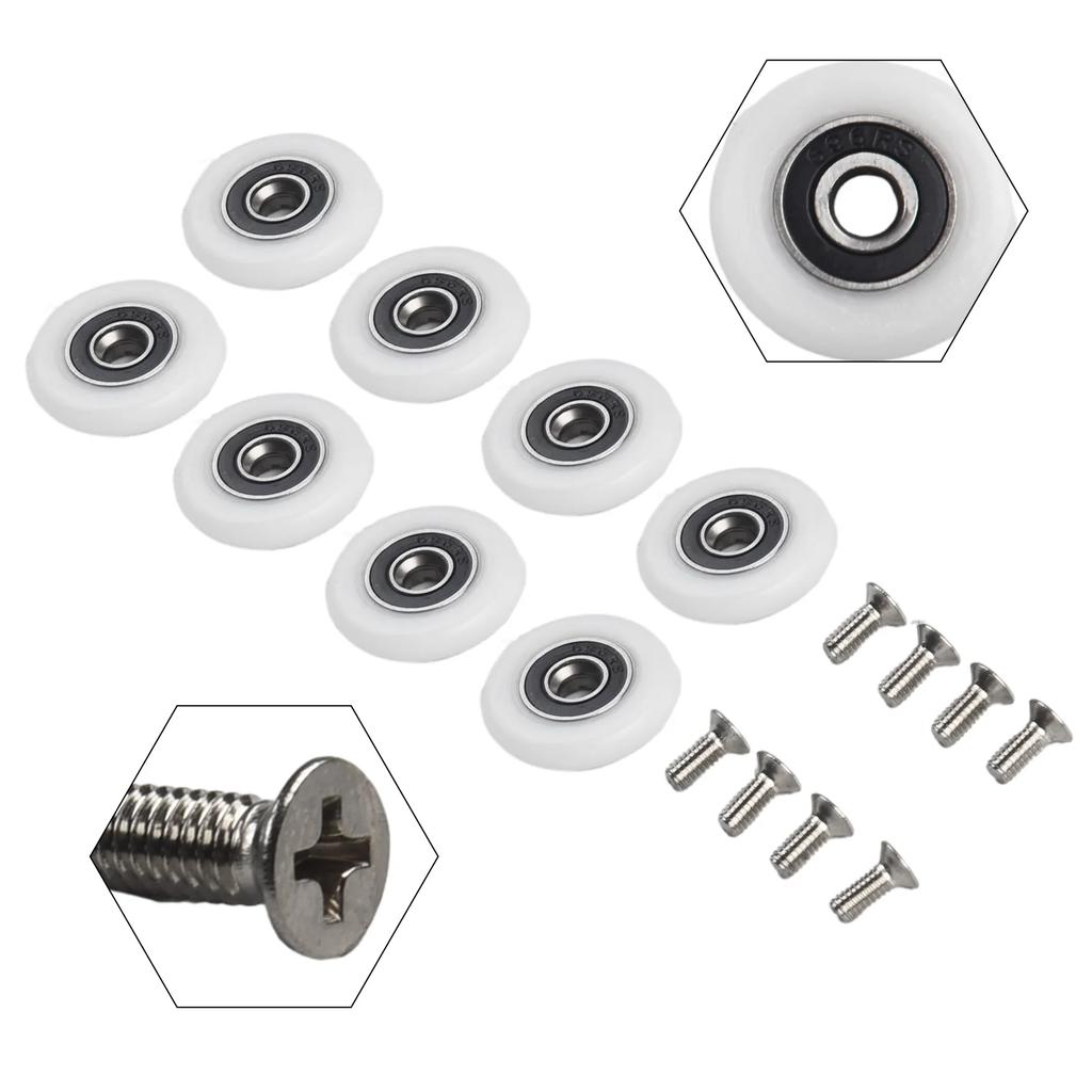 8Pcs Shower Door Roller Runner Single Wheels With Screws Replacement 19/23/25mm Slide Smoothly Bathroom Hardware Accessories