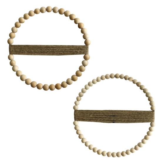 Yousheng Wood Bead Rope Wall Decoration Boho Farmhouse Rustic Round Plants Display Frame Wall Art Home Office Living Room Wall Ornament