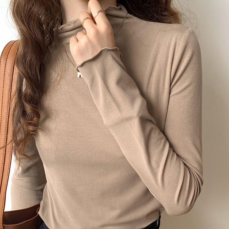 Half High Collar Base Shirt Women's Slim Fit Spring Korean Version Top Long Sleeved T-shirt