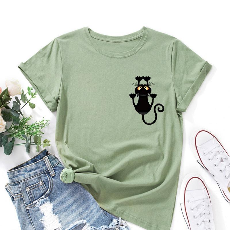 Summer Women's Cute Cat Print Loose Round Neck Pure Cotton Short Sleeved T-Shirts Women’s