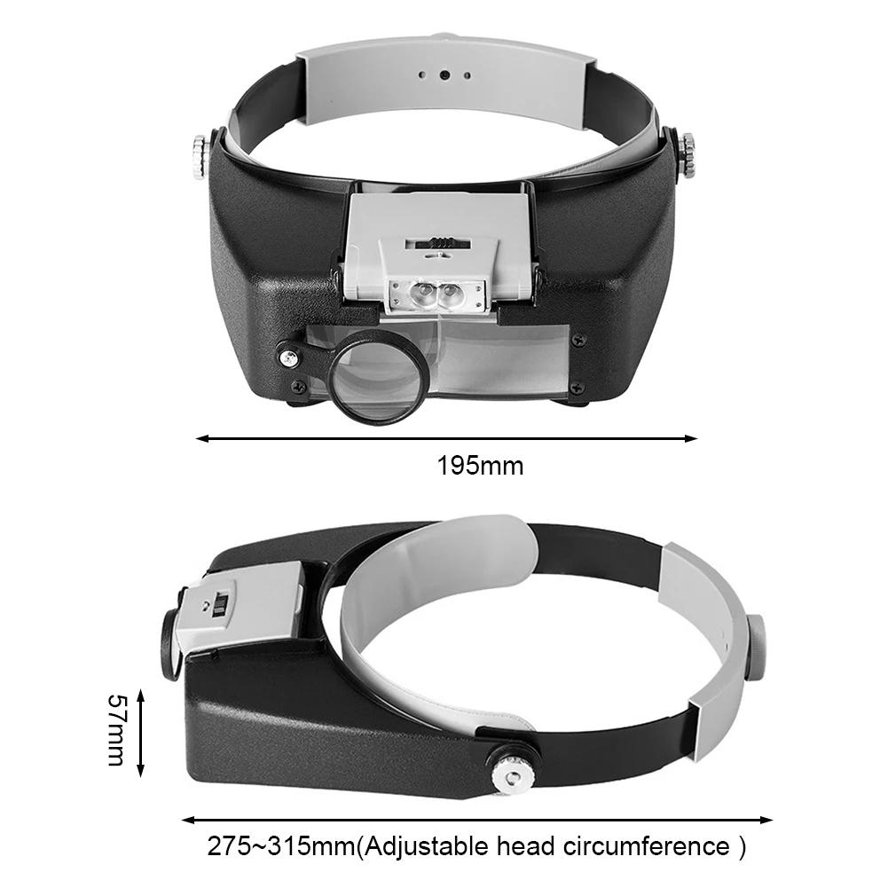 10X LED Magnifying Glasses Illuminated Magnifier Headband Adjustable Head-Mounted Loupe Jewelry Reading Watchmaker Repair Tools